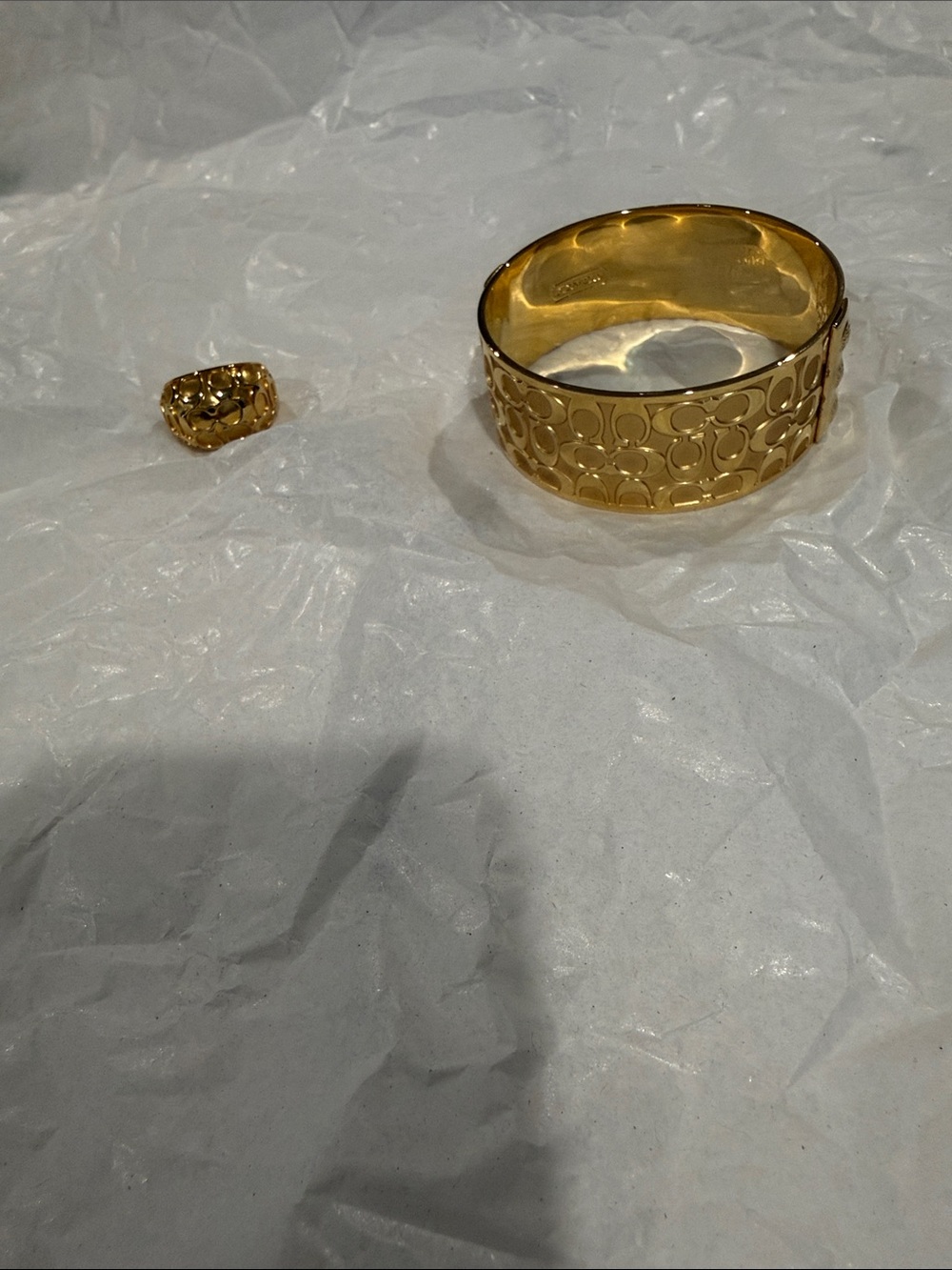 Coach Gold-Tone Signature Link Bangle and Ring Set